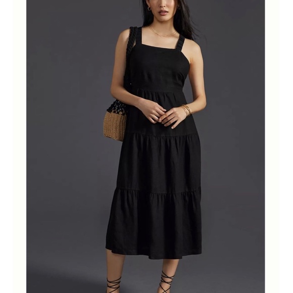 Anthropologie | Cloth & Stone Cross-Back Linen Tiered Dress - Picture 2 of 9
